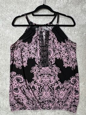 Inc international concepts Black and Pink Paisley Halter Tank Top Sz M